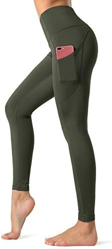Dragon Fit High Waist Yoga Leggings with 3 Pockets,Tummy Control Workout Running 4 Way Stretch Yoga Pants (Medium, Olive Green)