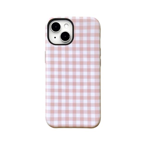 Reezaddin Gingham Phone Case for iPhone 15, Pink White