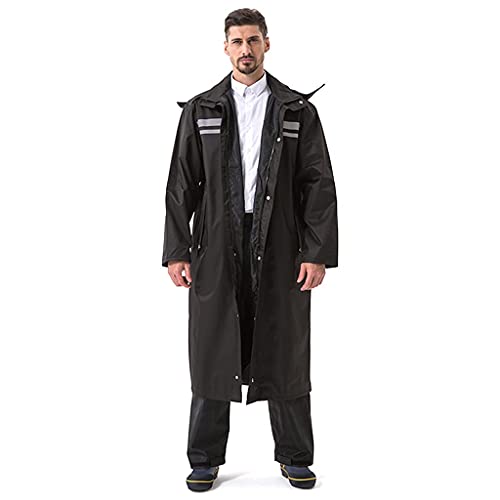 Veste de pluie réutilisable longue noire avec capuche réglable