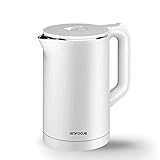 Electric Water Kettle, 1.7L Anti-scald Double Wall Electric Kettle, 100% Stainless Steel Inner AMFOCUS Hot Water Boiler, BPA-Free 1500W Fast Boiling Tea Kettle with Auto Shut-Off