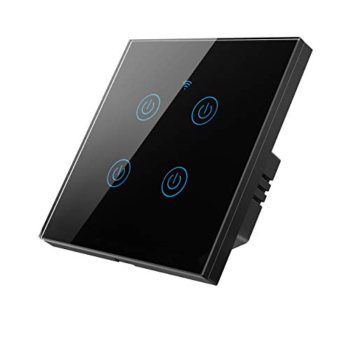 Tichondrius WiFi Smart Wall Light Switch, No Neutral Wire Required, No Hub Required, Compatible with Alexa, APP Remote Control, Timing Function, Voice Control (Black 4 Gang)
