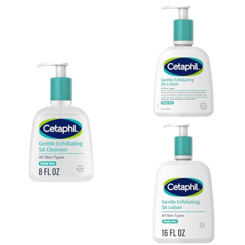 Cetaphil Gentle Exfoliating SA Cleanser, Foaming Gel Cleanser, 8 Oz Pump Bottle, Salicylic Acid + Gentle Exfoliating SA Lotion, Lightweight Moisturizer, 8 Oz & 16 Oz Pump Bottles, Bundle image 2