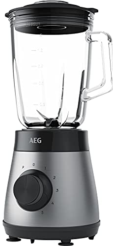 AEG TB4-1-6ST Standmixer / 5 Geschwindigkeitsstufen/Pulsfunktion/Ice-Crush/Wirbeleffekt/Drehregler / 4-Klingen Edelstahlmesser / 1,5 l Glas-Krug/spülmaschinenfest/silber/schwarz