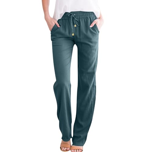 midelxp Baggy Linen Pants Women Summer Boho Lightweight High Waist Palazzo Pants Loose Comfy Straight Leg Pants with Pockets