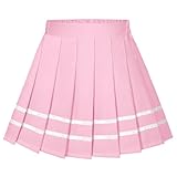 KEREDA Girls Pleated Mini Skirt High Waist Tennis School Uniform Skirts 10-12 Years Pink