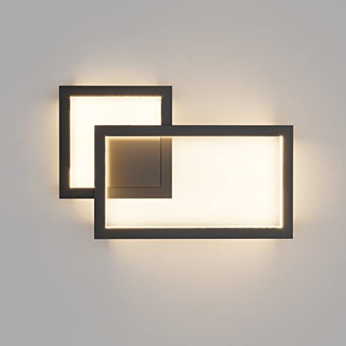 Klighten Applique da Parete Interno LED, 24W, 1960LM, Lampada Decorative Mordern, Interno per Camera da Letto, Soggiorno, Corridoio, 110-240V, Bianco Caldo 3000K, Nero