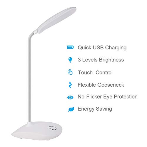 DEEPLITE LED Desk Lamp with Flexible Gooseneck 3 Level Brightness, Battery Operated Table Lamp 5W Touch Control, Compact Portable lamp for Dorm Study Office Bedroom(Set of 2)