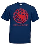 T-shirt value weight uomo CHEIDEASTORE T-Shirt Maglietta Fire And Blood Targaryen Got Trono di Spade Uomo (Blu Navy, Medium)