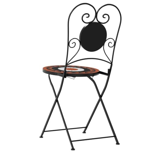 Chaises de table de jardin en céramique bicolore terre cuite et blanc avec structure pliante - 8