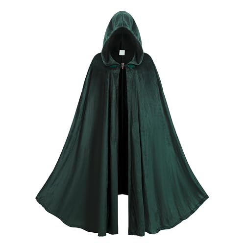 Regenboog Green Renaissance Cloak Men Women Medieval Renaissance Costume Cloak Velvet Cape with Hood 43inch