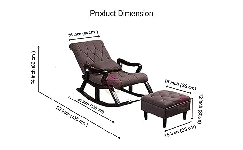 Image of CRAFTCITY Sheesham Wood Elegant Chair with Pillow and Matching Foot Stool /Living Room Chair /Rose Wood Rocking Chair,Pre-Assembled (Brown, Rocking Chair with Ottoman)