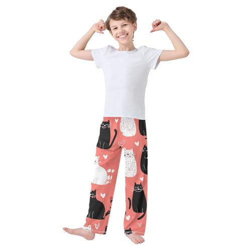 Cat Red Love Boys Long Pants Soft Trousers Elastic Waist Kids Lounge Bottoms with Pockets S-XL3