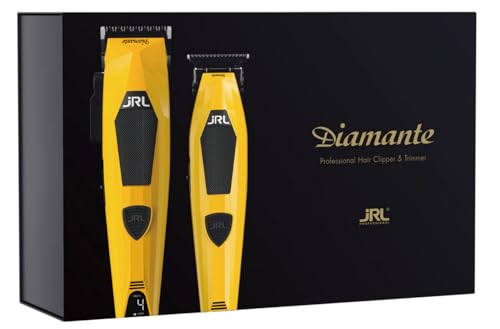 JRL Professional Cordless Hair Clipper & Trimmer Set, Diamante Series – 8200 RPM Brushless Motor, Fade Blade for Fading & Detailing Haircuts, Low Vibration Barber Tools (Yellow)