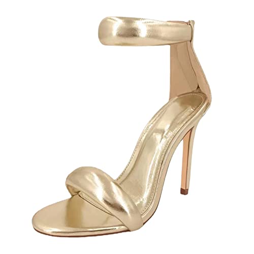 Sandalias de Tacon Alto Mujer Fiesta Sandalias Verano Comodas con Cordones Sandalia de Vestir Sexy Cierre de Hebilla sandalia Elegantes Plateadas Brillo Flexibles Tacones Moda Para Baile Boda Regalo