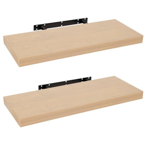 HERSIG - Pack de 2 Estantes de Pared Flotantes Roble Baldas para Baño o Dormitorio Fijación Oculta y Resistente de hasta 10 kg - 60x23,5 cm