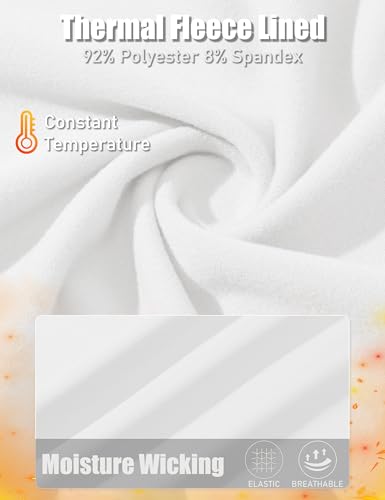 MAGCOMSEN Women's Fleece Tops Long Sleeve Thermal Pullover Undershirt Moisture Wick Running Hiking Shirts Warm White