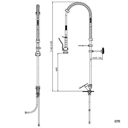 GOLDMAN SERVICE | Ausziehbarer Industrie-Armatur für Küche, Gastronomie, mit schwarzem Flexo-Duschkopf + Einhebelmischer für Kalt- und Warmwasser
