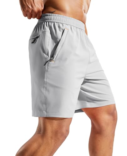 Image of MIER Men's Quick Dry Running Shorts with Zipper Pocket Elastic Waist Athletic Workout Exercise Shorts