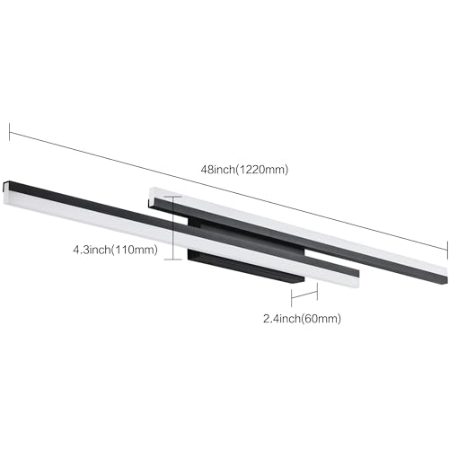 Image of PRESDE 48 Inch Bathroom Light Fixtures Black Vanity Light Bar LED Modern Bath Lighting Over Mirror 5CCT
