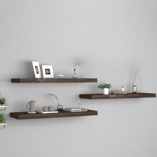 Image of Wooden Floating Wall Shelf| Wall Mount| Wall Rack| Wall Bracket for Home and Office Decor | Big Mounted Cabinets (Set of 3, Ash Walnut, Large)