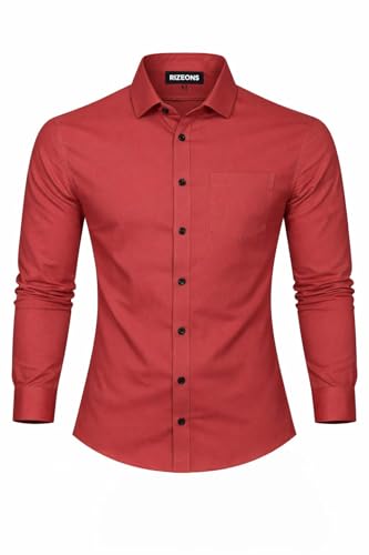 Image of Men's Slim Fit Long Sleeve Button-Down Shirt, Casual Formal Style with Chest Pocket