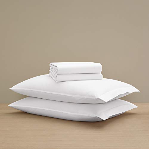 H by Frette Percale Classic Sheet Set (Queen) - Luxury All-White...