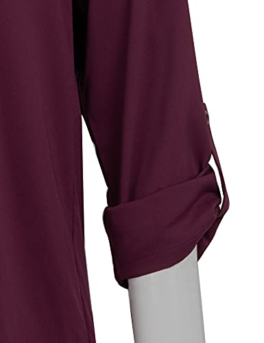 Lotusmile 3/4 Sleeve Button Up Shirts For Women, Casual Long Sleeve Plain Basic Classy Button Down Tops And Blouses For Work Breathable Cozy Red Chiffon Top Cute Trendy Collared Shirts For Office #TOP3