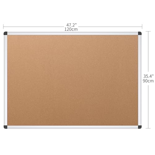 VIZ-PRO Cork Notice Board, 48 X 36 Inches, Cork Bulletin Board with Silver Aluminium Frame
