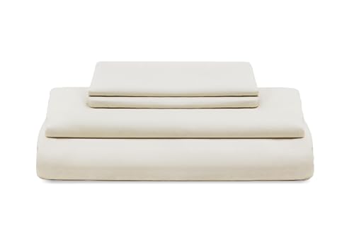 Organic Cotton Queen Sheets Set - 100% GOTS Certified Organic Cotton, Chemical-Free, 400 Thread Count, Deep Pocket, Soft Sateen Weave, Hypoallergenic, All-Season, Breathable Sheet Set (Queen - Ivory)