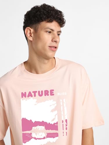 Image of Nobero Men's Oversized Graphic T-Shirt for Men | Soft Cotton | Drop Shoulder Relaxed Fit | Printed Casual Tshirt for Men