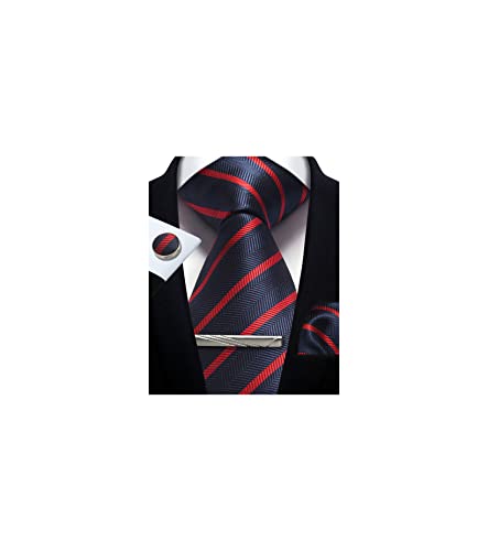 Image of Striped Plaid Polka Dot Mens Tie Formal Necktie Pocket Squares Ties Clips Cufflinks Classic for Men Set