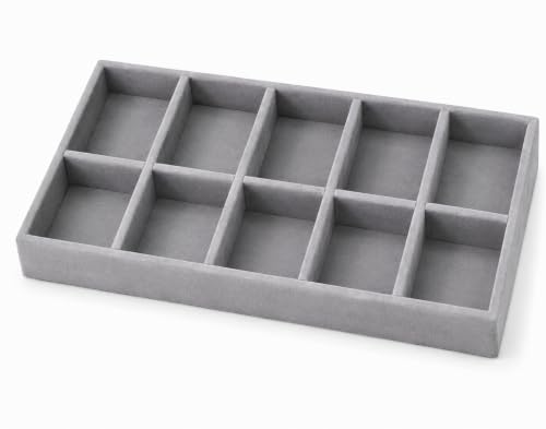 Image of 10 Slot Tie Organizer Tray for Ties and Accessories, Grey | Closet drawer storage tray with dividers for ties, socks, handkerchiefs, belts, watches and small accessories arranged neatly