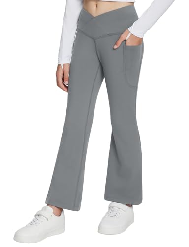 baleaf Girls Flare Leggings Yoga Dance Pants Kids Bell Bottoms School Preppy Teen High Waist Pockets Athletic
