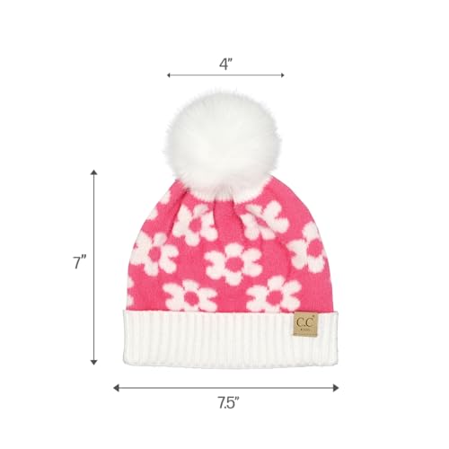 C.C Kids Daisy Fur Pom Beanie for Boys Girls - Comfortable Soft Warm Children Youth Knit Skully Hat with Faux Pom4