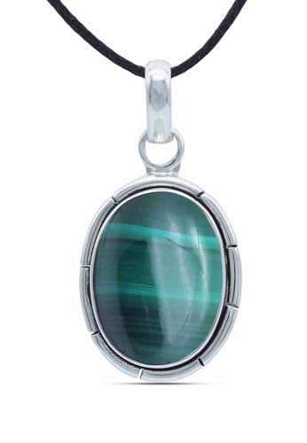 mantraroma Kettenanhänger 925 Silber Malachit grüner gestreifter Stein Edelstein Kettenanhänger Damen Sterling Silber Halskette Anhänger Geschenk (MAH-060-10)