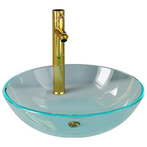vidaXL Lavabo con Grifo y Tapón Pulsador Cuarto de Baño Aseo Inodoro Tocador Lavamanos Decoración Adorno Duradero Cristal Templado Transparente