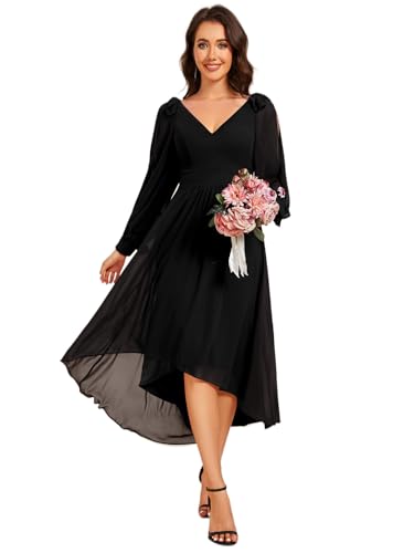 Ever-Pretty Women's Chiffon Formal Dress Long Sleeve Ruched High Low Midi Length A Line Bridesmaid Dresses 02269