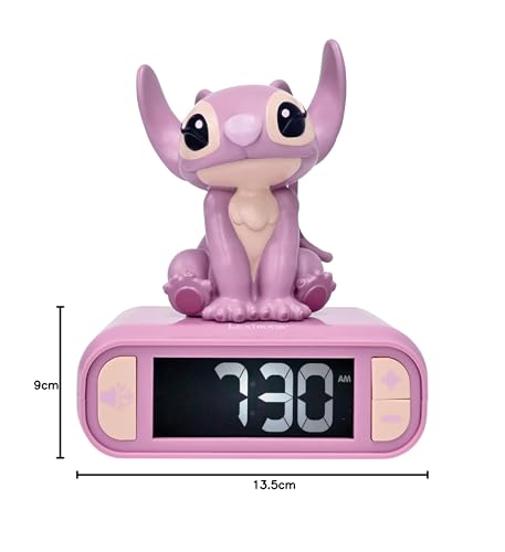 Lexibook, Disney Stitch, Angel Nachtlicht-Wecker, Töne und Melodien, hintergrundbeleuchteter LCD-Bildschirm, Leuchtend, Schlummerfunktion, rosa, RL800D1
