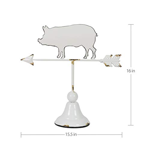 Exhart White Metal Pig Weather Vane | Cute White Wind Vane for Yard Decor | Made of Durable Metal & UV Treated Vane for Indoor or Outdoor Home & Garden Décor |15.5”x15.5x16”