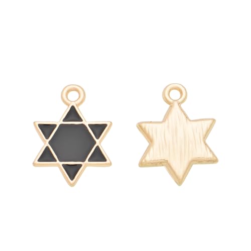 Image of Pack of 80 Star of David Black Six-pointed Star Enamel Charms Gold Plated Colored Pendants Hawaii Style Accessories for Necklace Bracelet Jewelry Making DIY Crafting