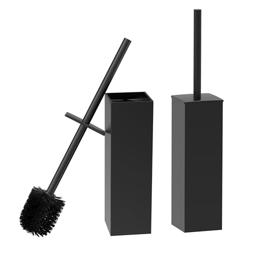 Image of RUACQ Toilet Brush and Holder Set, Square, Matte Black, 2 Pack