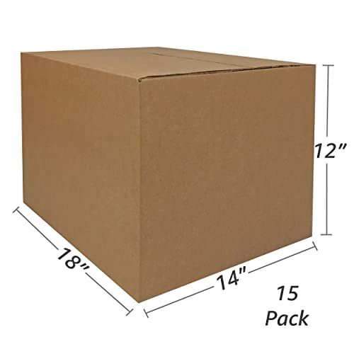 Image of 18 x 14 x 12 inch Medium Size Boxes, 15 Pack, Single Wall Corrugated Cardboard Moving & Storage Boxes for Packing, Moving & Storage