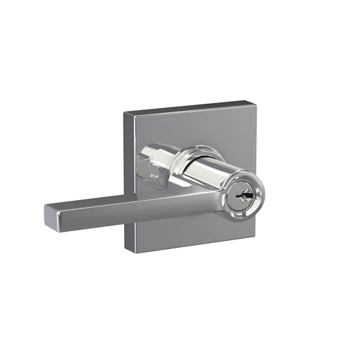 Image of SCHLAGE Latitude Keyed Entry Door Handle, Reversible, Bright Chrome | Keyed entry lever door handle with turn-button lock, Easy to install, Certified security & durability, Universal fit, 2 keys