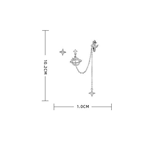 Planet CZ Moon Star Ear Cuff Wrap Clip On Crawler Climber Hoop 925 Sterling Silver Post Stud Chain Threader Tassel Asymmetric Earrings for Women Cute Hypoallergenic Gifts Daughter Bff Christmas4