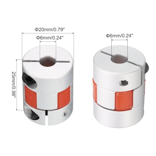 QUARKZMAN Aluminum Pflaume Welle Kupplung 6mm bis 6mm Bohrung L25xD20 Flexibles Kupplung Gelenk für Maschine und Servo Schrittmotor Pack von 1