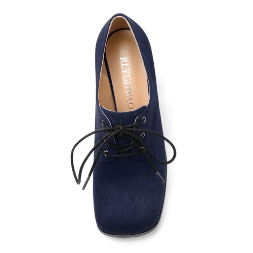 Women's Chunky Heeled Oxfords Square Toe Mid Heels Lace-up Shoes Comfortable Business Dress Pump Shoes for Work3