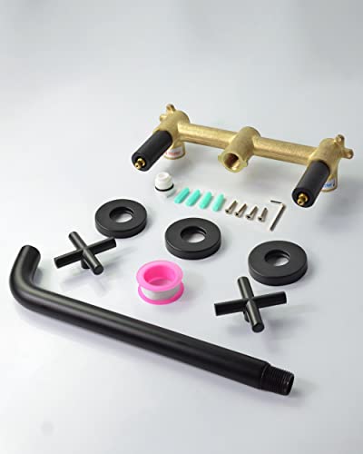 Kaphome Brass Tub Filler With Extra Long Spout,2 Handles Bathroom Wall Mounted Tub Faucet,Matte Black,1Y4Mk thumb #6