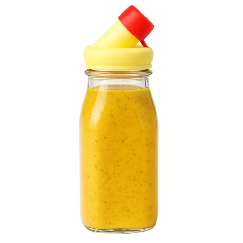 kitchentoolz Salad Dressing Shaker Bottle – 12oz Glass Bottle with Silicone Pour Spout and Tamper-Proof Lid for Sauces and Marinades - Salad Dressing Dispenser Container