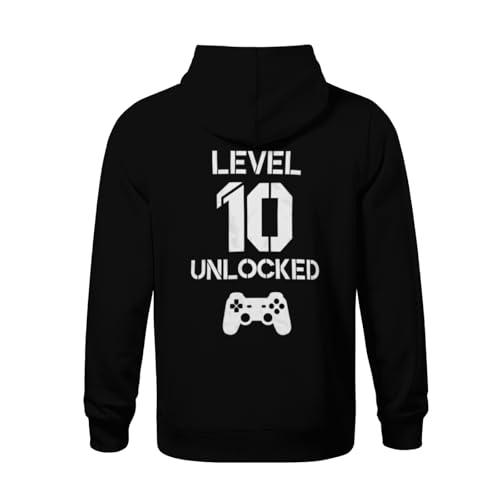 Kids Level 10 Unlocked Funny Video Gamer 10th Birthday Gift Boys Girls Lightweight Kangaroo Pocket Fleece Hoodies3