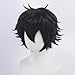 Cfalaicos Short Black Cosplay Wig for Adult Men Short Black Wigs Anime Cosplay Wig Layered Black Wigs with Bangs Costume Anime Layered Wigs Black for Party and Halloween